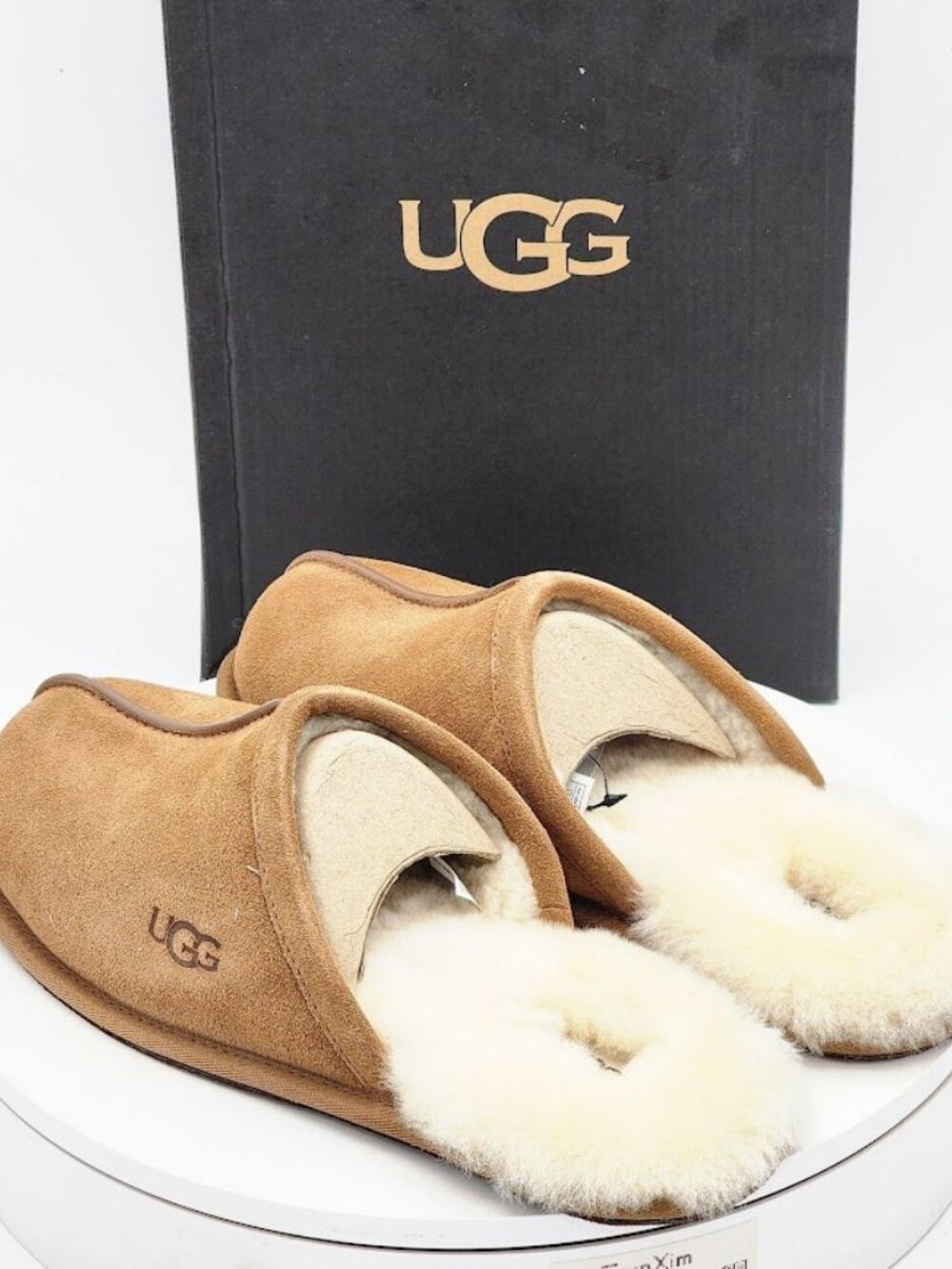 UGG Scuff Slippers Men’s Size 10 Chestnut Suede Shearling Lined - Picture 5 of 11